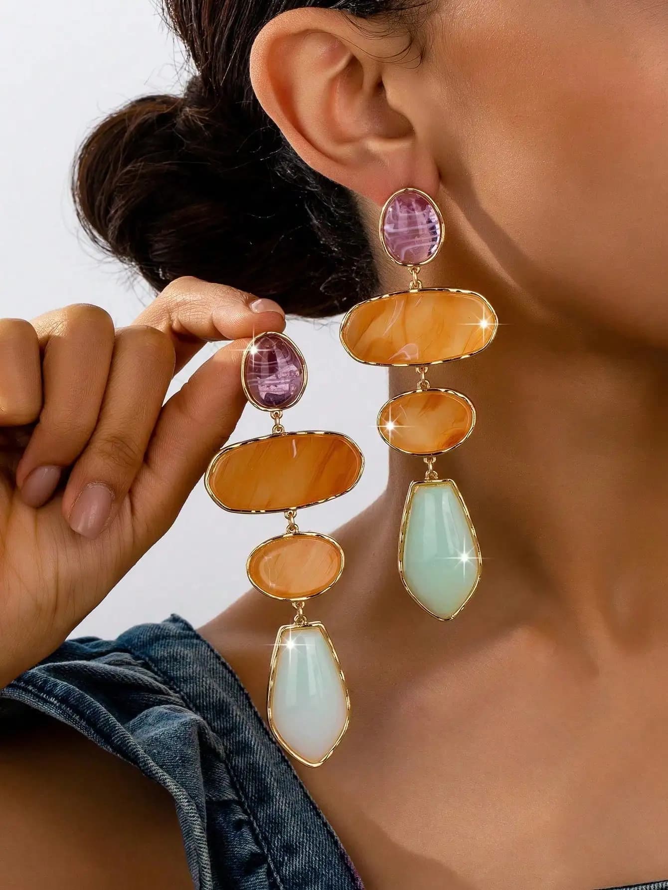 Un Paio di Orecchini da Donna in Resina, Nuovi, di Lusso Leggero, di Tendenza, Sexy, alla Moda, Esagerati, Eleganti, con Combinazione Geometrica, Casual, Unici e Versatili