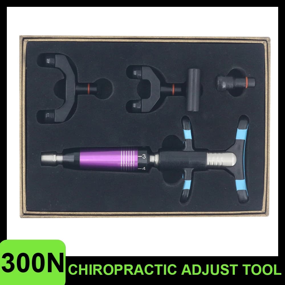 Manual Instrument for Chiropractic Adjustment, Vertebral Column Modulation and Correction, Stainless Steel Massage and Correction Gun with 4 Heads