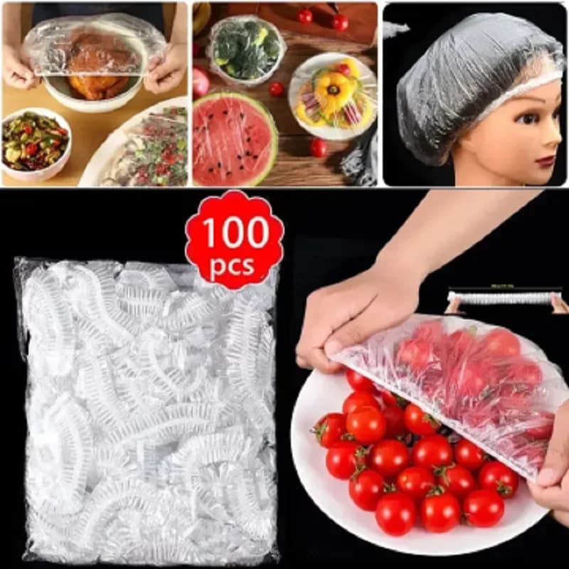 100 Pezzi di Coperchi Monouso per Mantenere la Freschezza, Coperture in Plastica per Alimenti, Coperchi Elastici Riutilizzabili per Ciotole, Sacchetti Elastici
