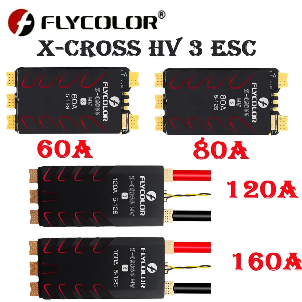 FLYCOLOR X-CROSS HV3 60A/80A/120A/160A ESC 5-12S BLHeli-32 Dshot Proshot 64MHz Controller di velocità a 32 bit per RC FPV Racing Drone