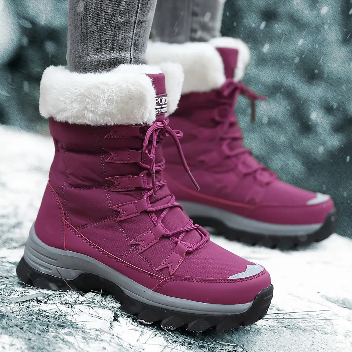 Women's Snow Boots Shoes, Winter Fleece-Lined, Thickened, Warm Outdoor Hiking Boots, High-Top, Thick-Soled Outdoor Boots
