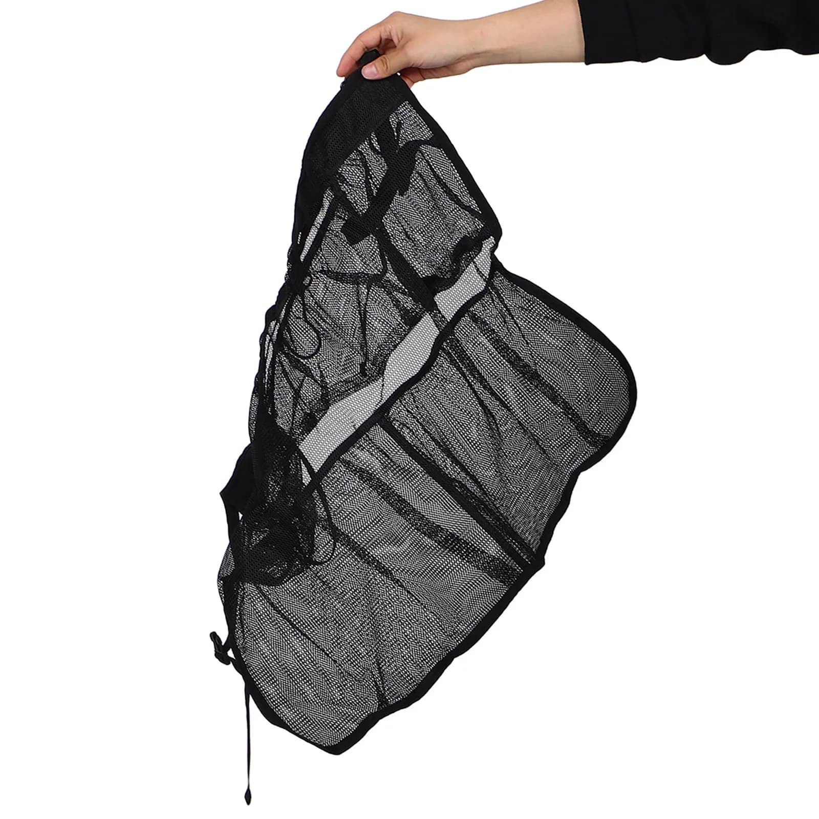 Borsa portaoggetti in rete per scarpe da trampolino, nera, con tracolla regolabile, gancio e tasche multiple, organizer per piscina, per scarpe, occhiali da sole, telefono
