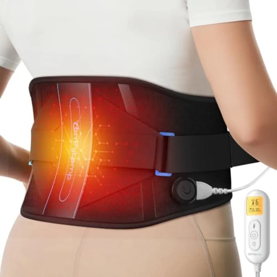 Cuscino Riscaldante Comfytemp per Schiena, Fascia Elettrica Riscaldante con Supporto Lombare per Dolori Mestruali, Ampia Fascia Riscaldante per Schiena con 6 Impostazioni di Calore
