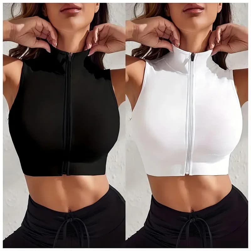 Set da 2 pezzi da donna aderente traspirante Sexy Yoga Zipper Exercise Fitness Vest Top