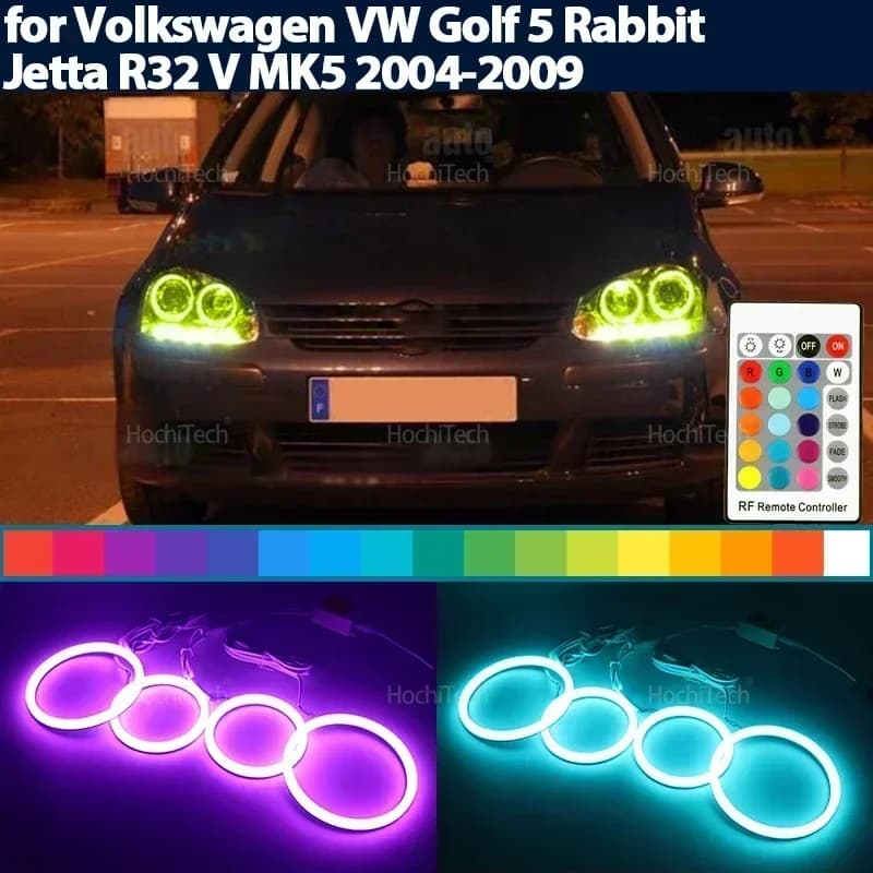 16 colors Ultra Bright RGB Cotton Angel Eyes Ring Kit for Volkswagen VW Golf 5 Rabbit Jetta R32 V MK5 2004-2009 Remote control