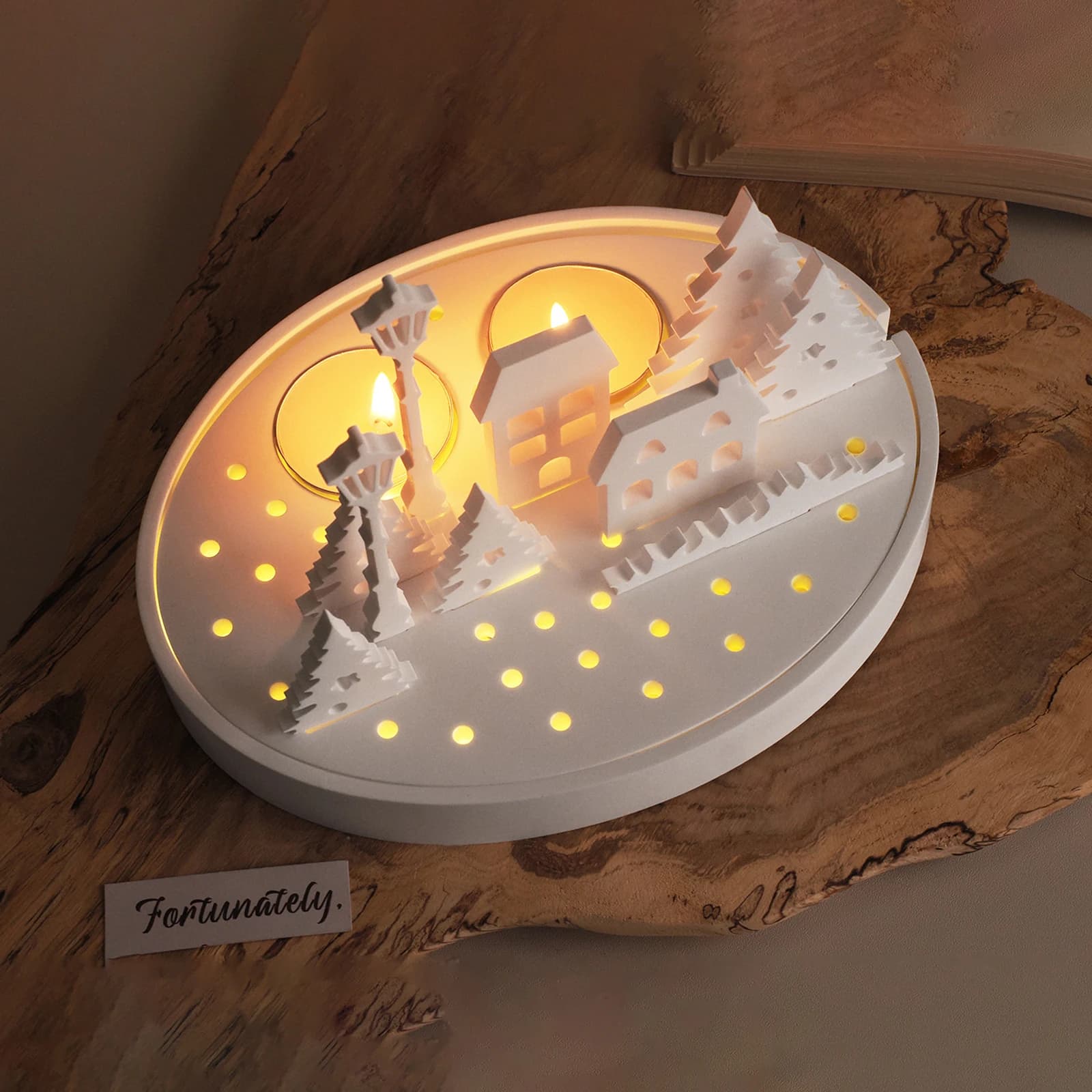 Hollow House Design Tealight Candle Holder Silicone Mold DIY Street Lamp Tree Ornaments Gypsum Pouring Resin Mold Home Decor