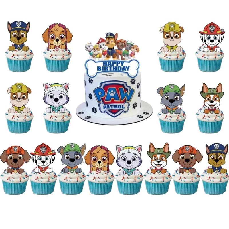 17 pezzi/set Paw Patrol Toppers per torta per festa di compleanno Set di bandiere blu rosa Decorazione per feste di compleanno per bambini