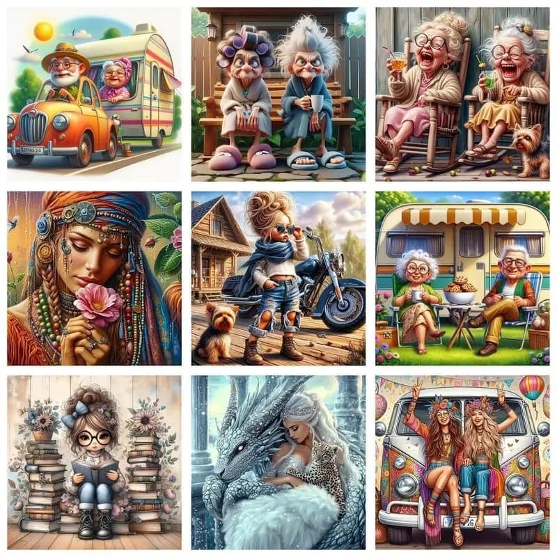 CHENISTORY Full Square Diamond Painting 5D DIY The elderly aunt's sisters Diamond Embroidery Kits Mosaic Home Decor