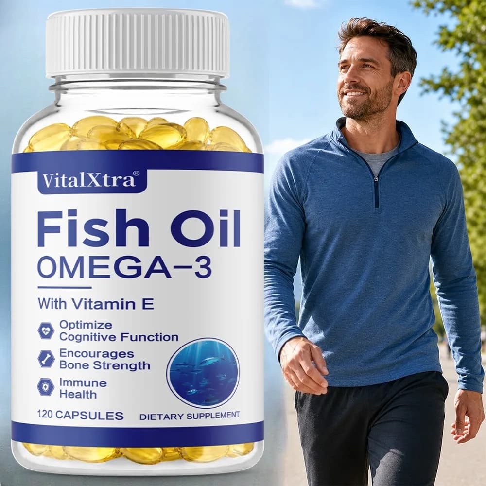 Extra-Strength Omega 3 Fish Oil Supplement - 1000mg Per Serving - with EPA & DHA and Vitamin E - 120 Softgels