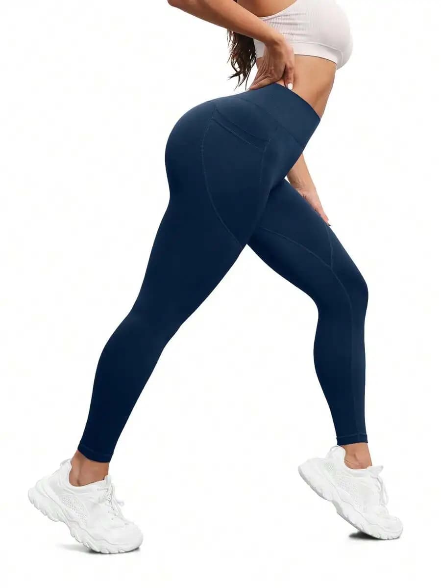Leggings da donna a vita alta senza cuciture, elasticizzati, per allenamento, con tasche, pantaloni da yoga