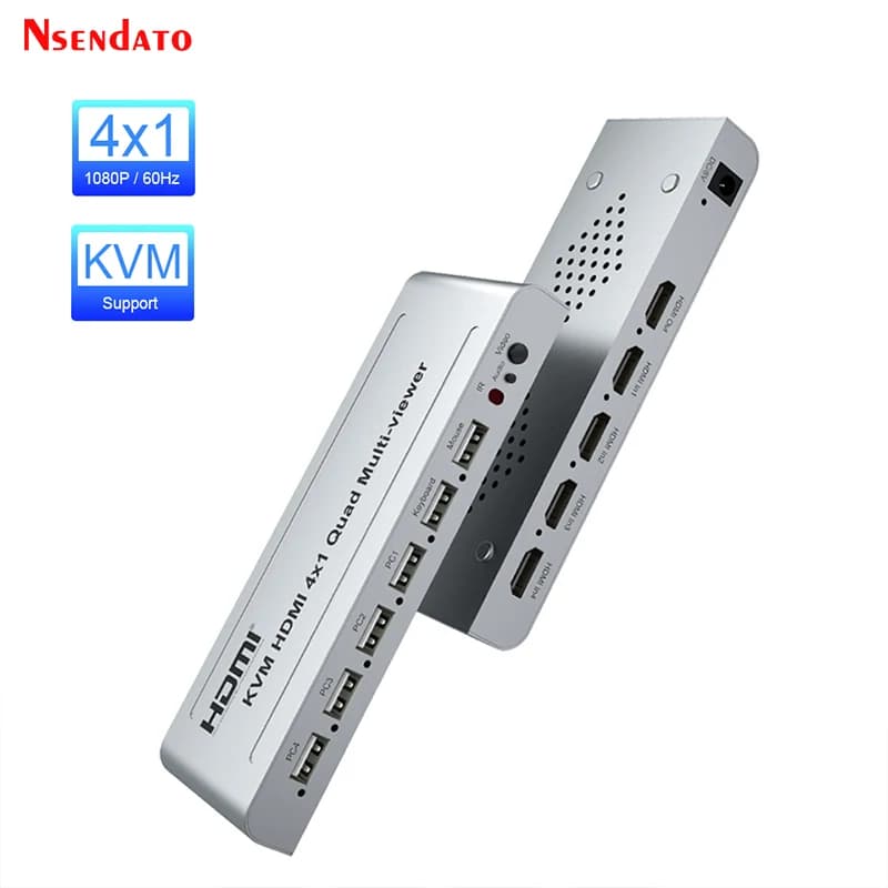 Multi-viewer HDMI KVM Quad 1080P 4X1 USB, Switcher Multi-viewer HDMI Quad Screen 4 In 1 Out, Divisore Schermo HDMI Multiviewer