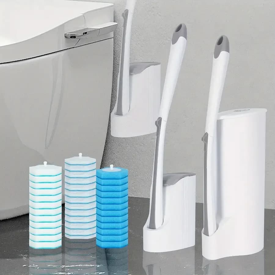 Set di Spazzole per WC Usa e Getta con 24/22 Ricambi e Base, Sistema di Pulizia WC Montabile a Parete o a Pavimento