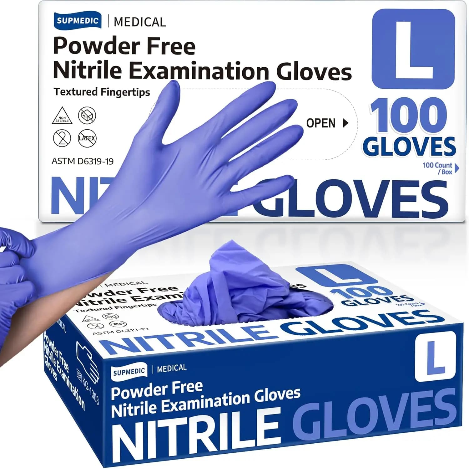 Guanti da Esame in Nitrile Senza Polvere, Senza Lattice e Adatti per Alimenti, Monouso Blu Iris 100/1000 Pezzi