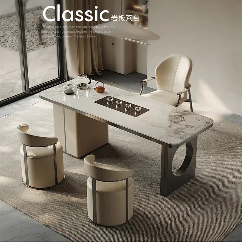 Italian minimalist rock slab tea table and chair combination light luxury tea table modern minimalist kung fu tea table office t