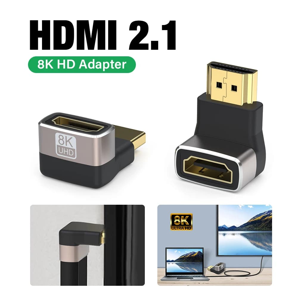 HDMI Adapter Straight Angle from 90 degrees HDTV 2.1 8K @ 60Hz male-female cable converter HDMI extension connector for Prjecto laptop