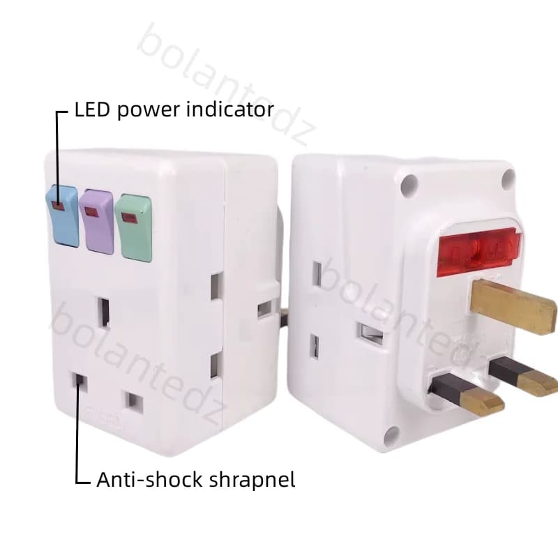 UK Plug 250V 13A Portable Multi 1 to 3 ways Travel Adapter Power Socket with ON/OFF Independent Control Switch Conversion Plug