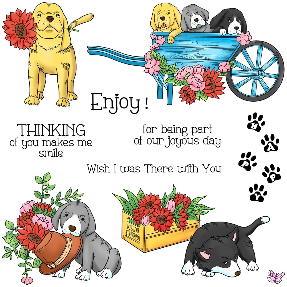 Mangartigianato fiori e simpatici cani da compagnia fustelle timbro trasparente fai da te Scrapbooking stampi in metallo carte di timbro in Silicone album Decor