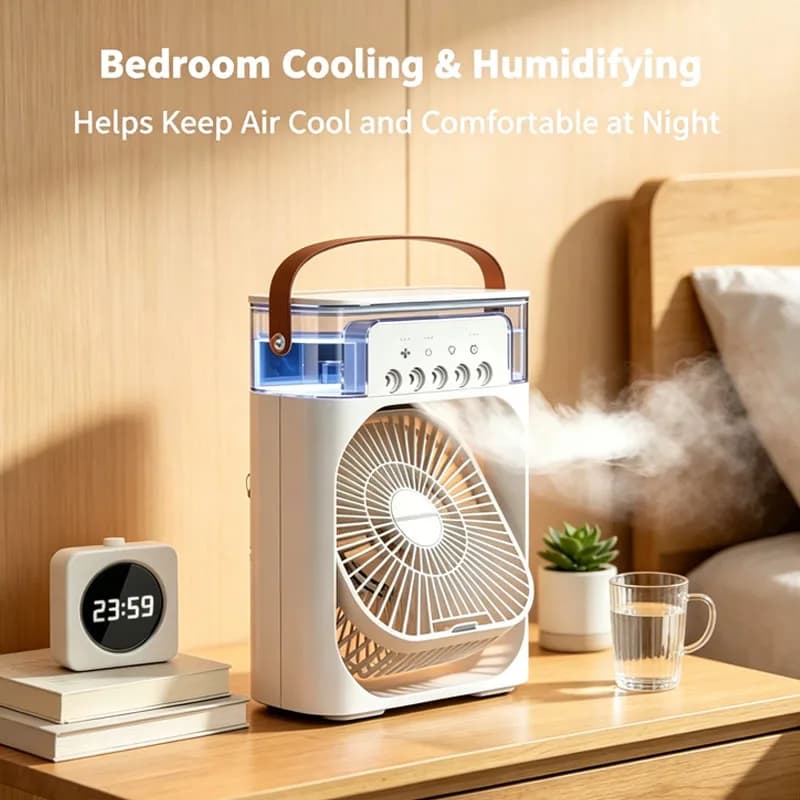 Portable 3 in 1 Desktop Air Cooler Fan with Humidifier LED Light USB Small Evaporative Fan for Office Home Travel Cooling