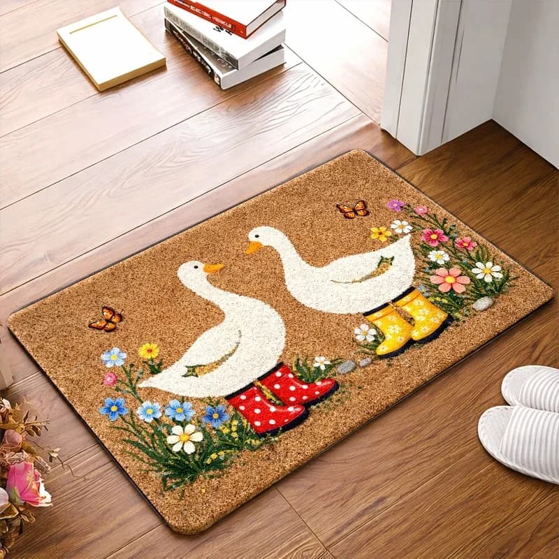 VIKAMA Cute White Goose Welcome Doormat Non-slip Machine Washable Living Room Floor Mat Bathroom Bedroom Carpet Home Decor
