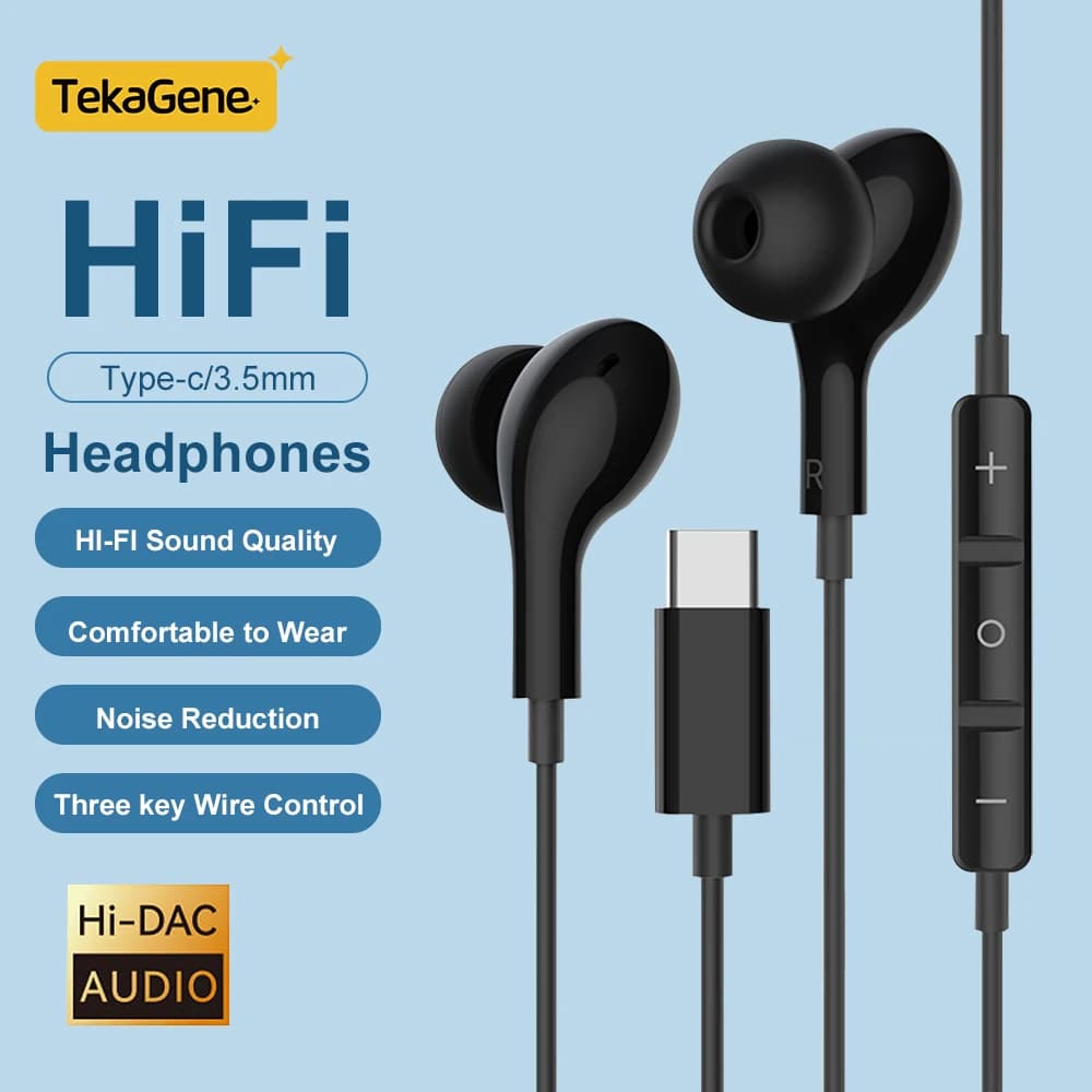 Wired Headphones HiFi Bass Stereo Type C 3.5mm Gaming Canto Living Headset for iPhone 16 Samsung Galaxy S25 S24 S23