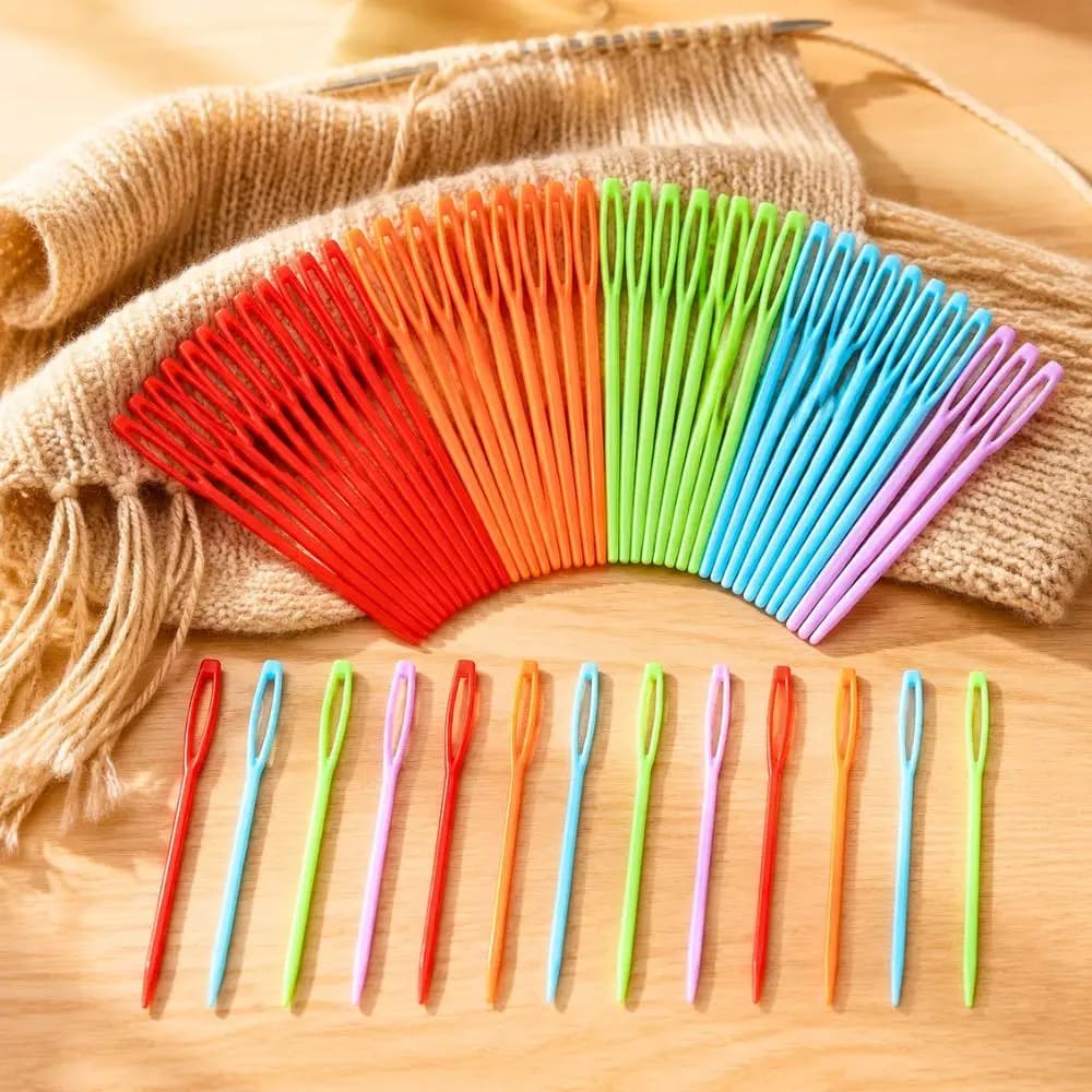 50/100pcs Assorted Rainbow Plastic Yarn Needles Big Eye Threading Needle Knitting Weaving Tools YMY
