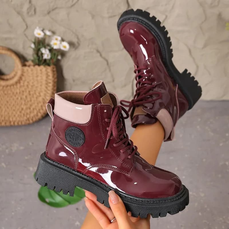 Stivali moderni con suola spessa moda donna Autunno Inverno Vendita calda Scarpe femminili Stringate Donna Nuovi stivaletti con tacco medio Best Seller