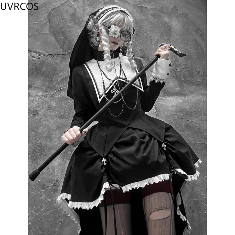 Set di abiti in stile Lolita vittoriano giapponese da donna, cosplay di Halloween, abiti da principessa sottili, abiti da sera da sera Y2k gotici scuri