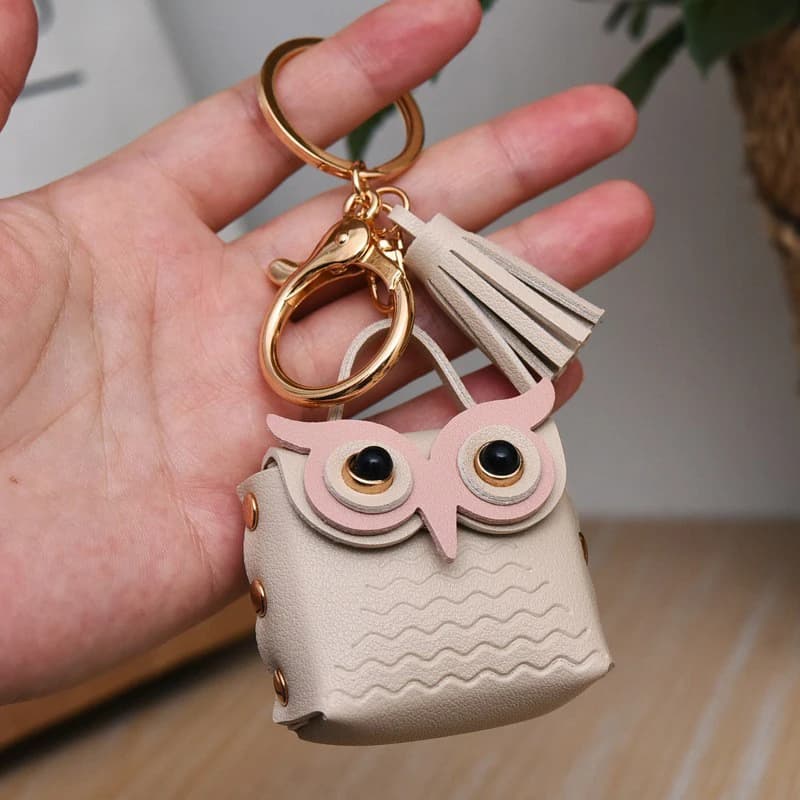 Portamonete a Forma di Gufo, Mini Borsa Portachiavi, Ciondolo per Chiavi Auto, Portafoglio da Donna in Pelle, Portamonete con Portachiavi