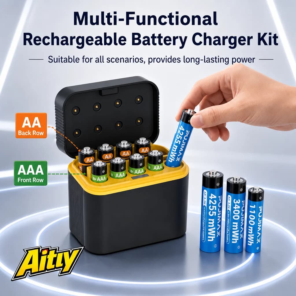 8-Slot Rapid Charger for AA/AAA Lithium-Ion Rechargeable Batteries,1.5V Fast USB Battery Charger Box