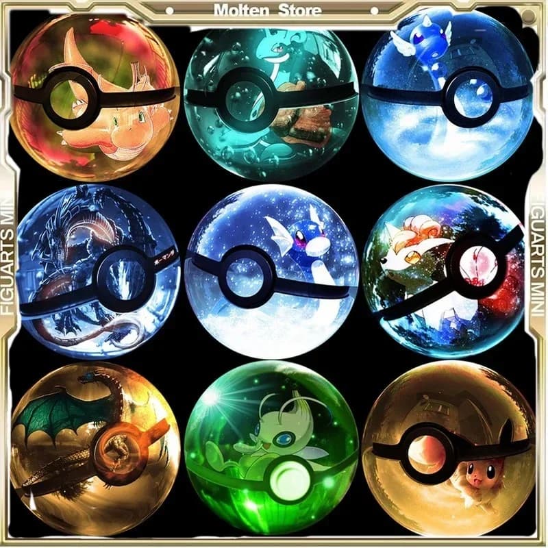 Anime Pokemon 3D Crystal Ball Toys Pikachu eevee Mew Piplup LED Light Anime Figurine Pokeball giocattolo per bambini regalo ANIME da collezione