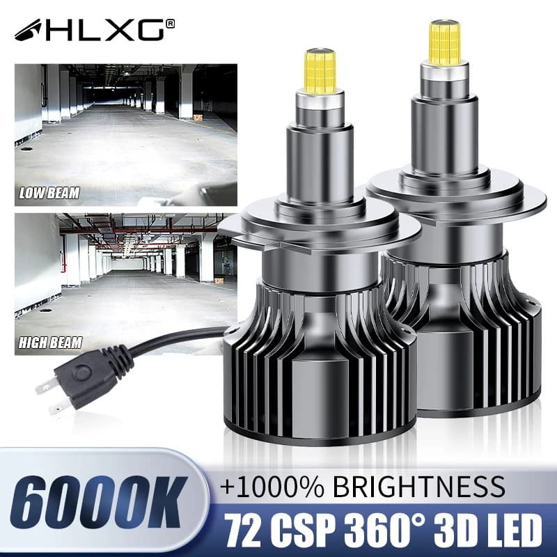 HLXG H7 LED Headlights CANBUS H11 H8 H9 HB3 9005 HB4 9006 Hir2 9012 Turbo Bi Led 360 for Fendinebbia 6000K 12V Projector Lenti