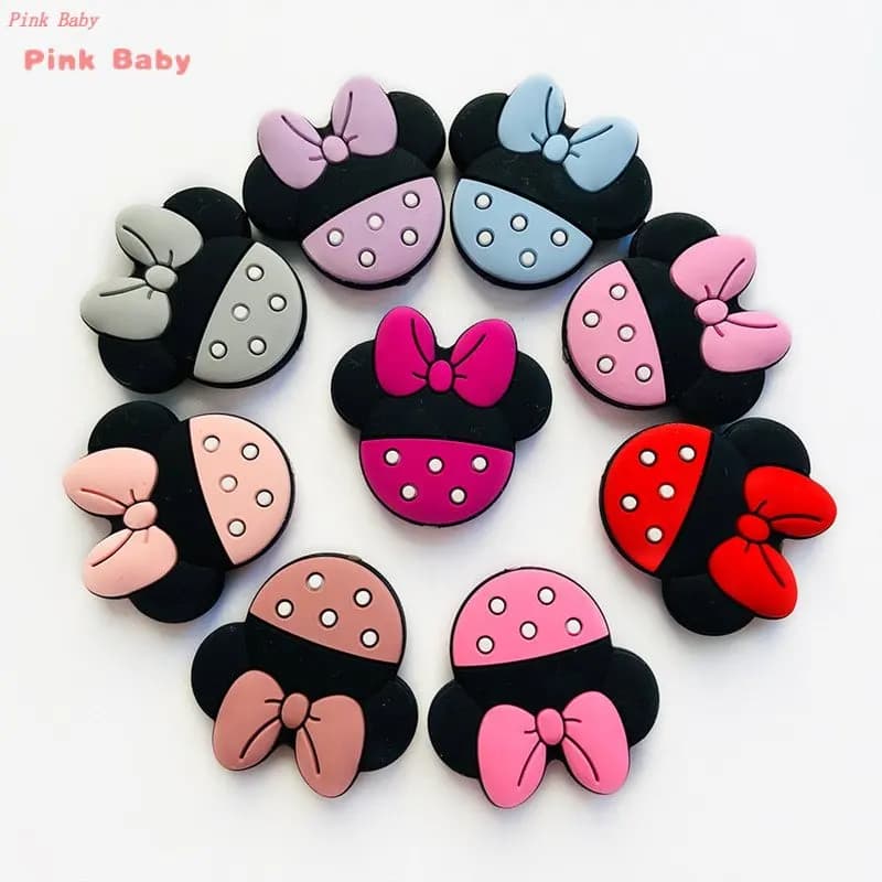 6pcs Minnie Baby perline in Silicone per uso alimentare fai da te accessori per catena ciuccio per neonati Cartoon Mouse Mini Baby dentizione massaggiagengive Bead