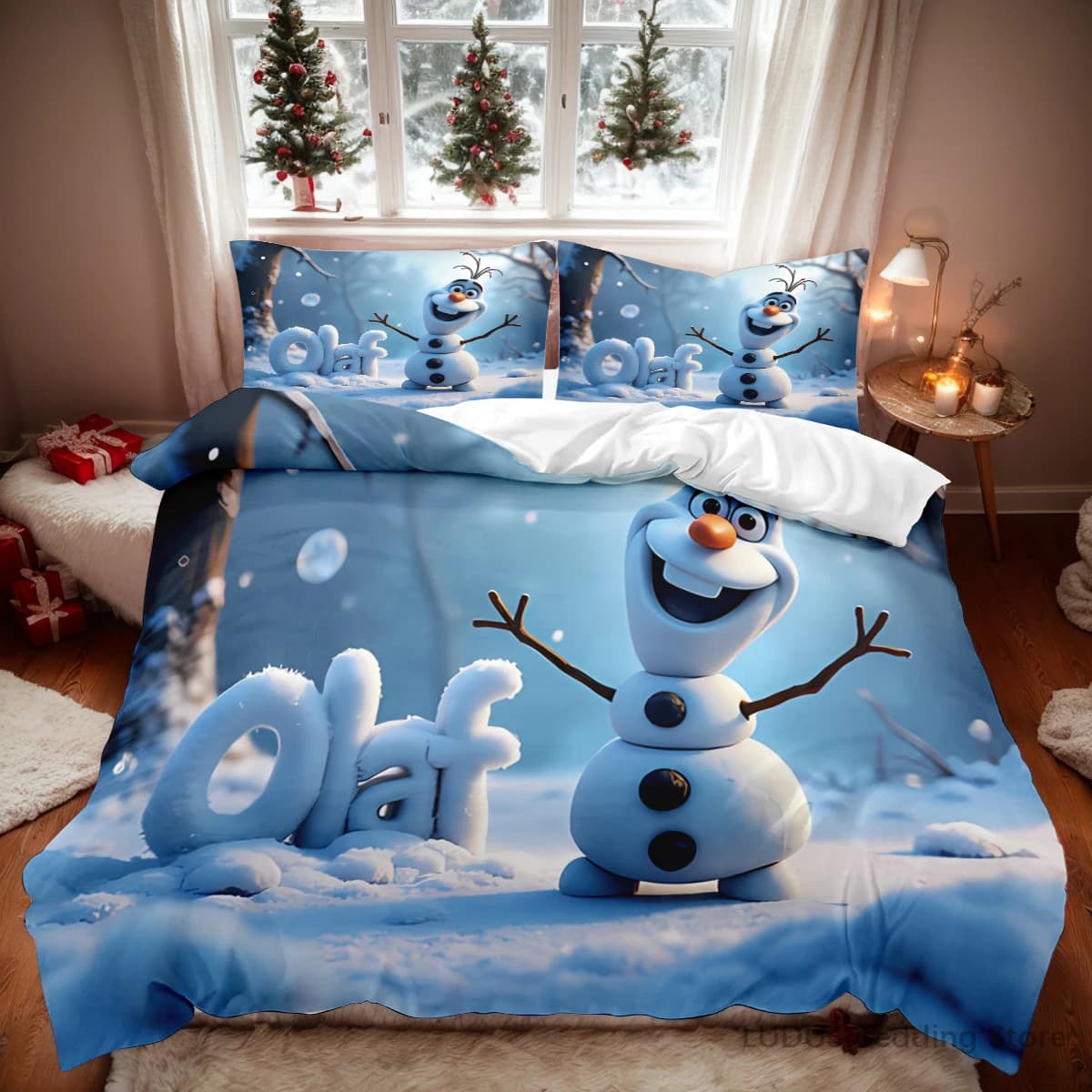 Set di Biancheria da Letto Frozen con Olaf, Copripiumino Kawaii a Forma di Pupazzo di Neve con Federe, Coperta Cartoon per Camere da Letto di Bambini e Bambine