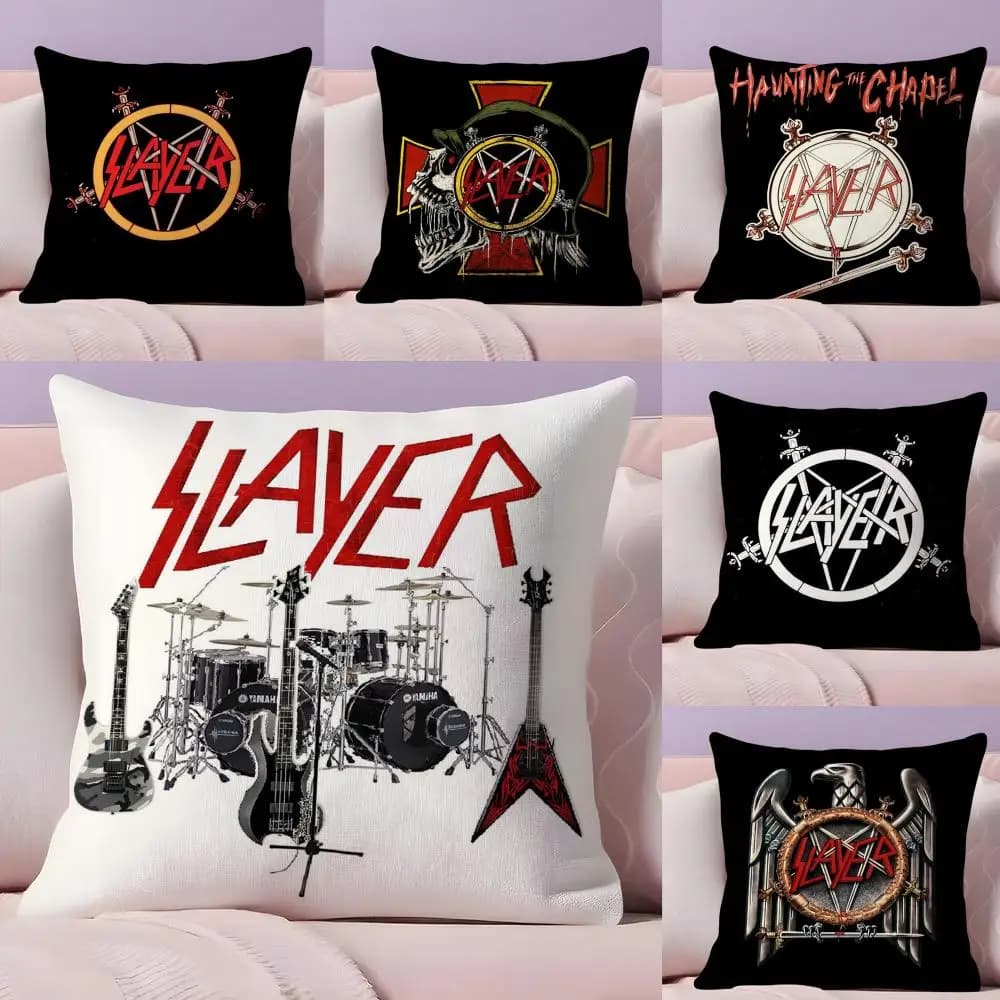 Heavy Metal Band S-Slayer cushion cover in soft fabric printed on both sides with invisible zipper, pillowcase for sofa, home decoration