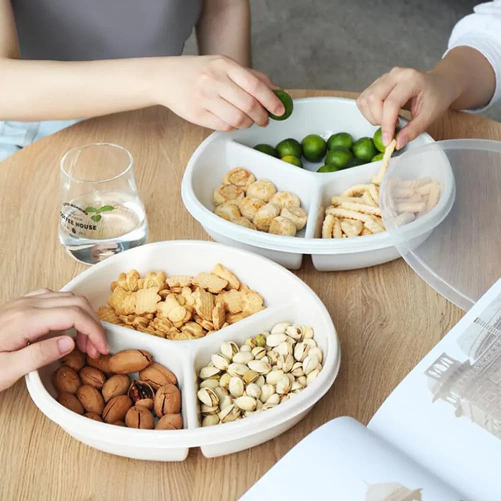 Vassoio per Snack di Frutta Secca a 3 Scomparti, Piatto di Servizio in Plastica per Caramelle, Noci, Cioccolatini, Antipasti, per Feste, Picnic, Ufficio, Trasporto