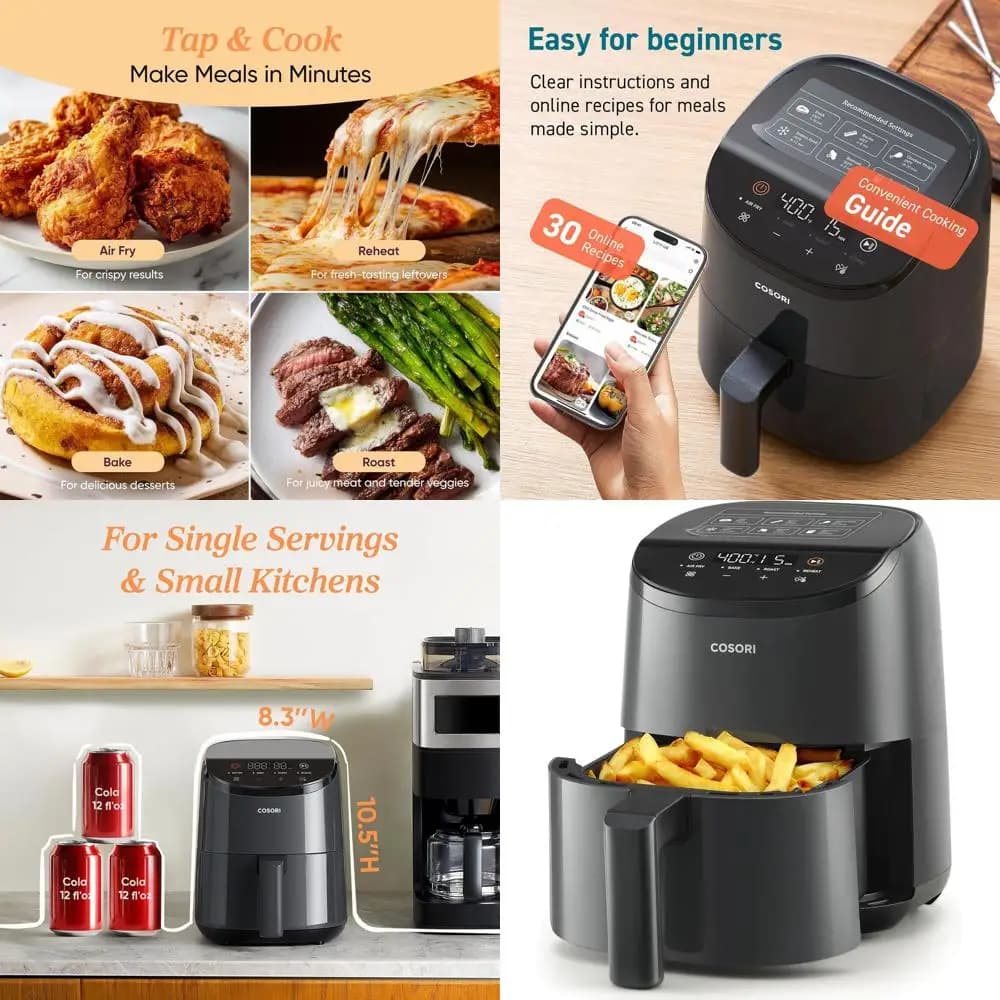 Compact air fryer 4 in 1 COSORI 2.1QT: low oil content, 30 recipes, dishwasher safe