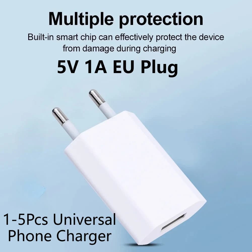 Adattatore di alimentazione da parete da viaggio per caricabatterie USB con spina europea 5V 1A per iPhone Samsung Xiaomi Huawei per caricabatterie universale per telefono cellulare 1-5 pezzi