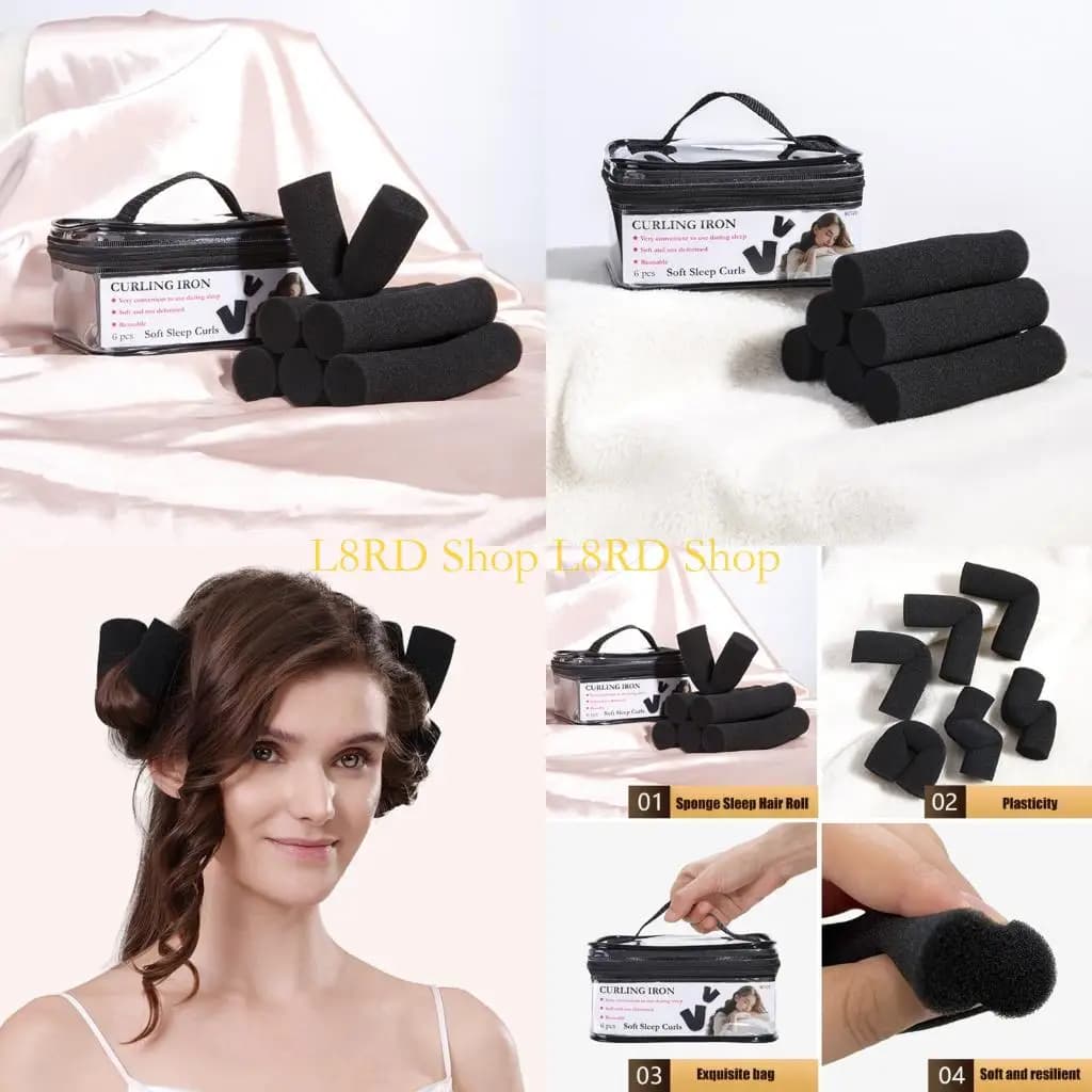 L8RD Heatless Bigodini for light and natural reusable sponge rollers, suitable for travel, without heat damage