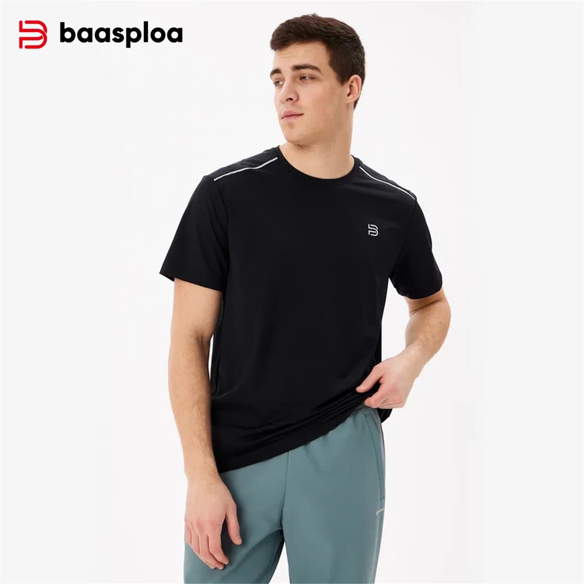 T-shirt sportiva da uomo Baasploa, traspirante, per corsa, confortevole, ad asciugatura rapida, serie allenamento, abbigliamento tinta unita, nuovo arrivo