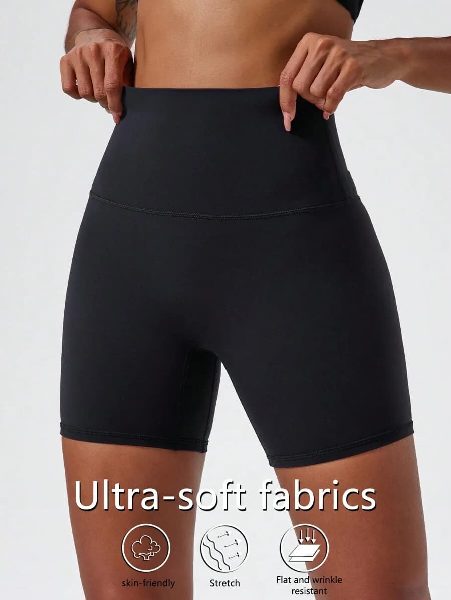 Pantaloncini da yoga a vita alta per donna, elasticizzati, traspiranti, per ciclismo, corsa, fitness, neri