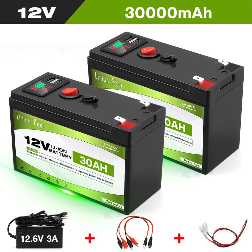 Batteria al litio LiFePO4 12V 30Ah a ciclo profondo in fosfato di ferro per dispositivi solari, fishfinder, ruote elettriche, illuminazione, applicazioni fuori rete