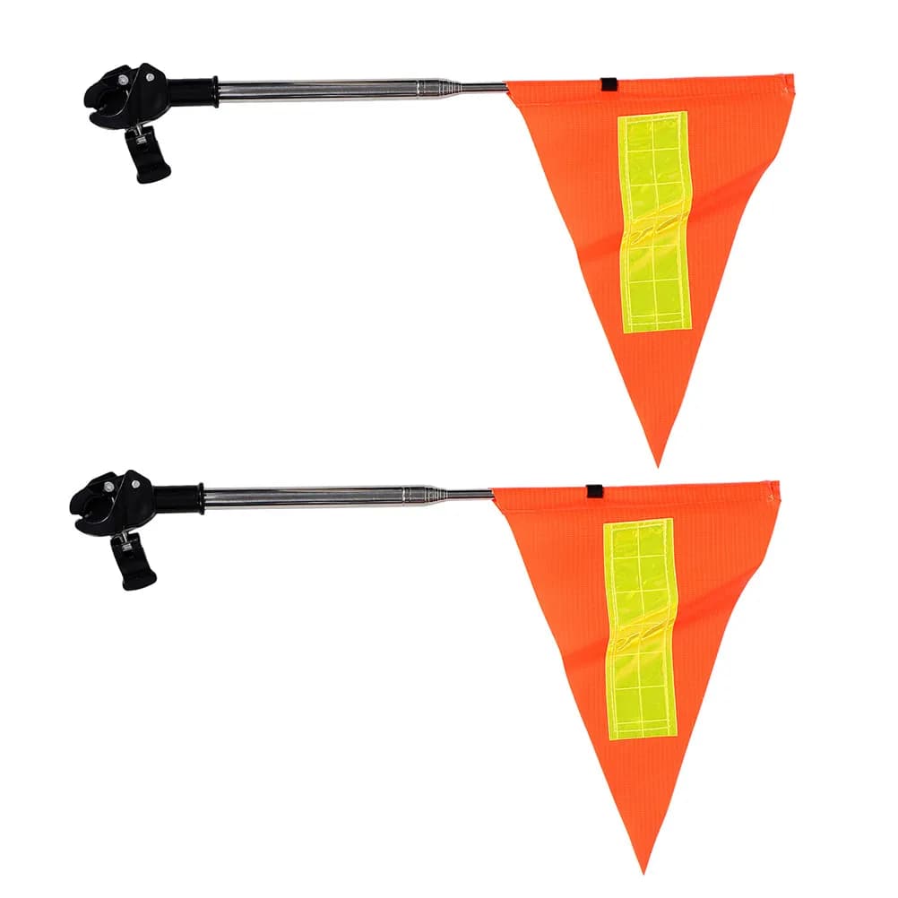Bandiera di sicurezza ad alta visibilità da 2 pezzi - Triangolo riflettente arancione con asta estensibile da 12 m a 20 cm - Carrello da golf, sedia a rotelle, passeggino