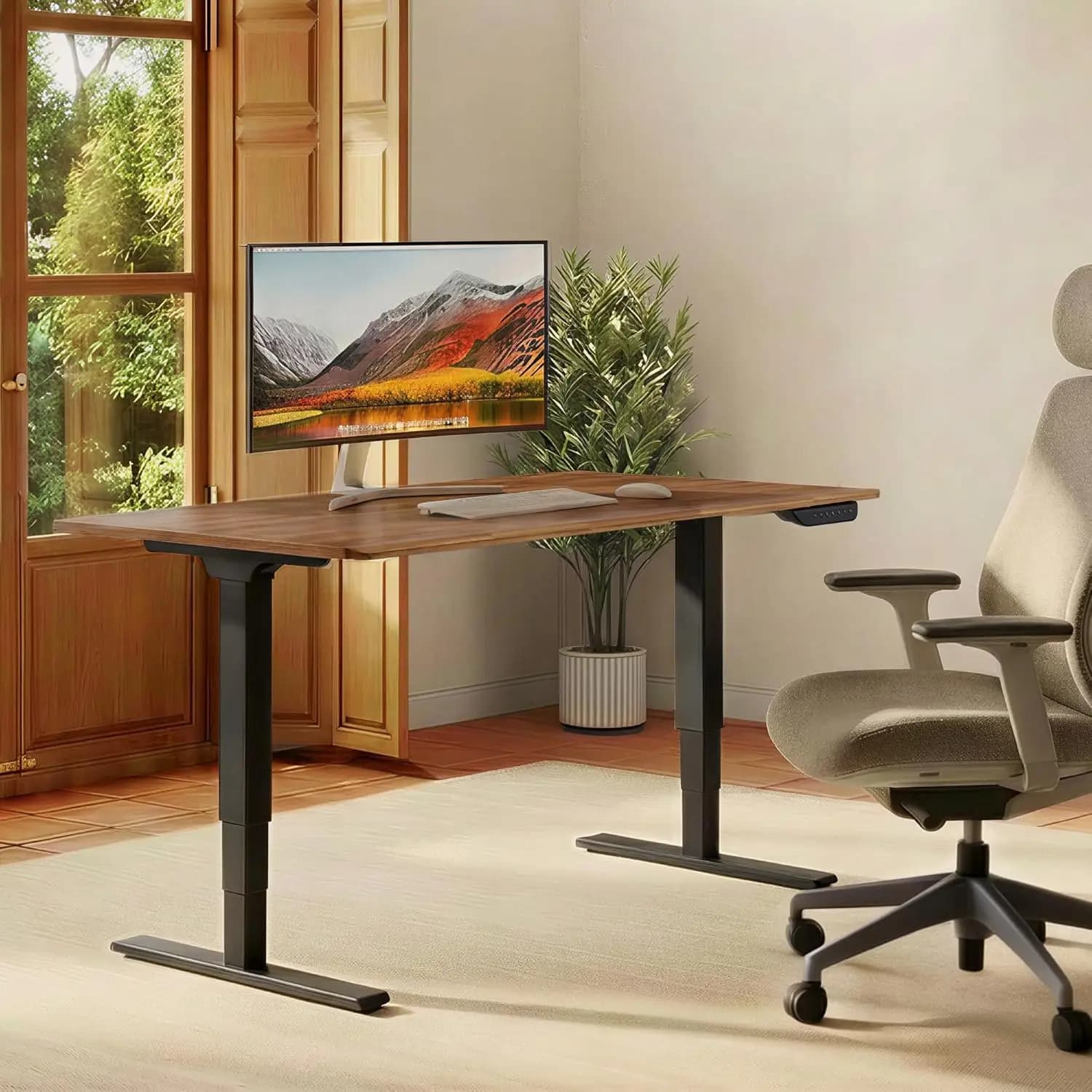 Scrivania Regolabile in Altezza con Doppio Motore, 55x28 Pollici, 330 Libbre, 3 Livelli di Regolazione, con Gestione Cavi, Ruote e Piano in Legno, Personalizzabile