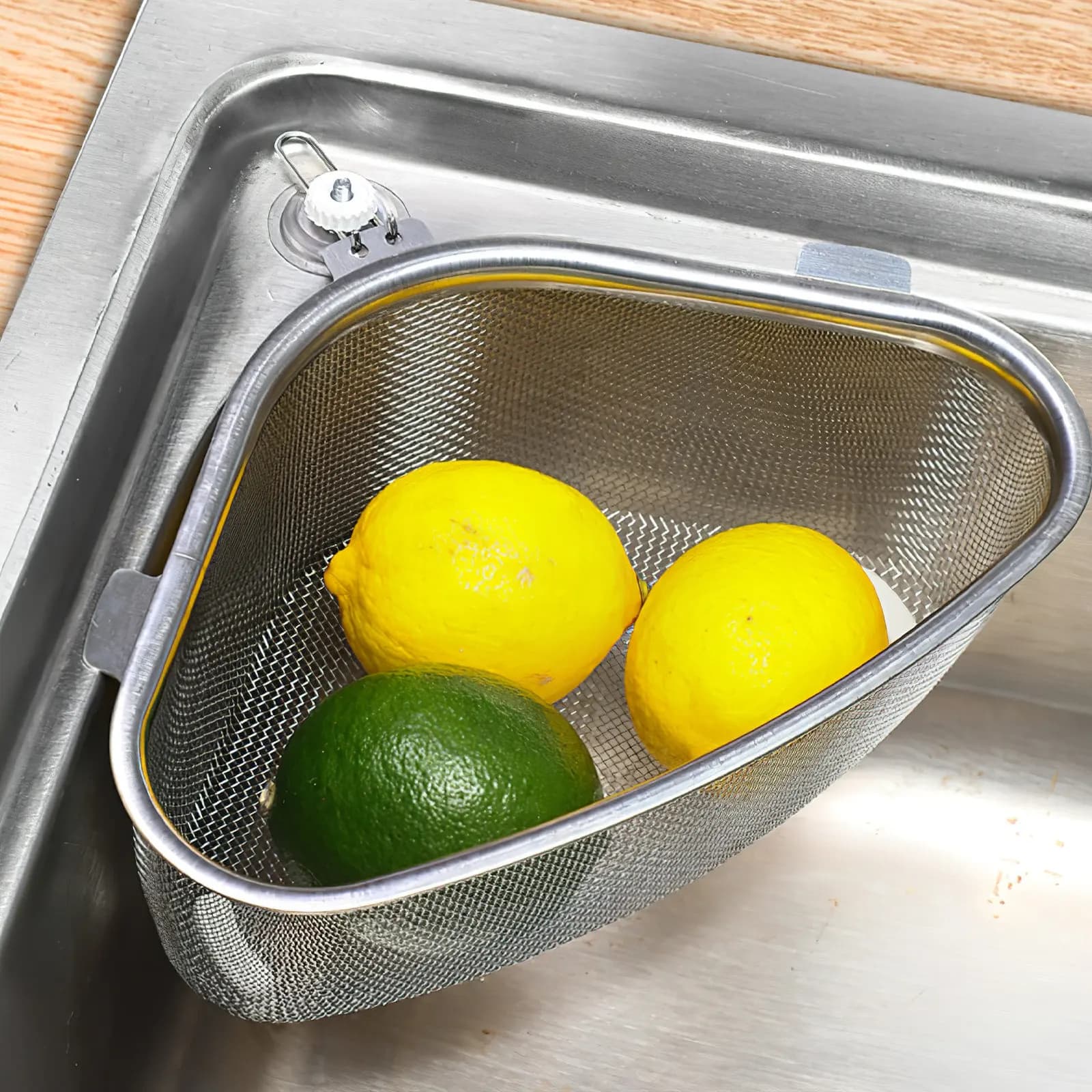 Cestello angolare triangolare in acciaio inossidabile per lavello, scolapiatti per rifiuti alimentari, cestello per lavello da cucina, raccogli residui alimentari, scolapiatti a rete