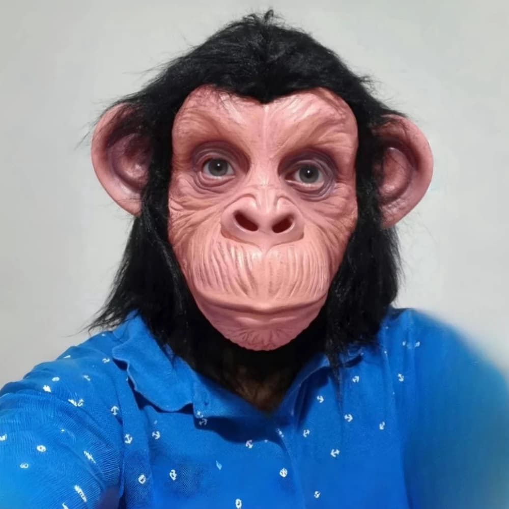 Maschera da gorilla in gomma per capelli neri a pieno facciale - Copricapo da scimmia in lattice per cosplay di Halloween Divertente animale scimmia