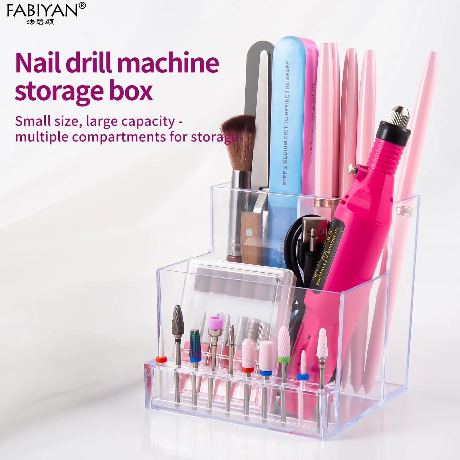 ABS Transparent Acrylic Nail Tool Boxes Nail Holder Boxes for Nail Drill Polishing Head For Nail Drill