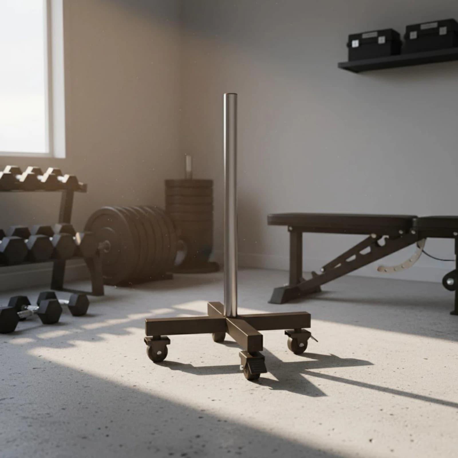Barbell Plate Storage Carrier Heavy Duty Wheeled Plate Tree Weight Tree Rack Space-Saving Design Fitness Equipment Easy Reach