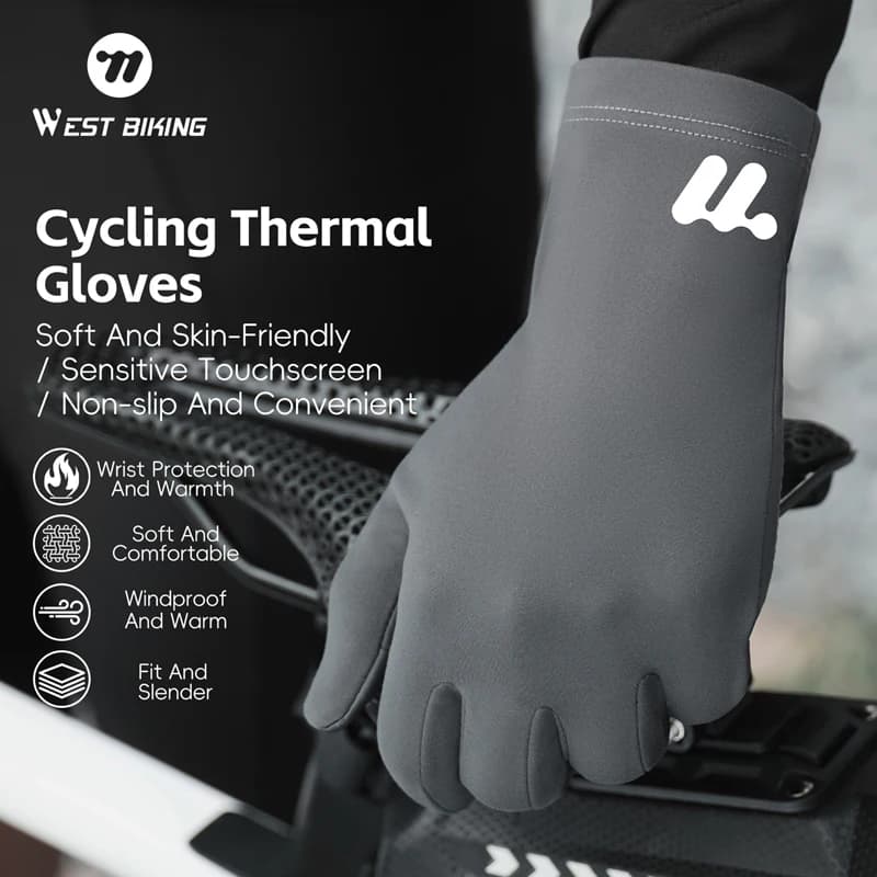 WEST BIKING Winter Warm Cycling Gloves Touch Screen Anti-slip Fleece Bike Gloves Windproof Motorcycle MTB Road Bicycle Gloves