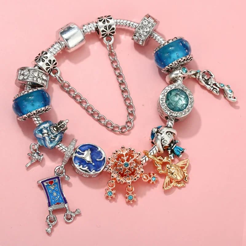Disney Aladdin Charms For Bracelet Women Magic Carpet Jasmine Beads Lamp Genie Dangle Dreamcatcher Pendant Girls Bangles Jewelry