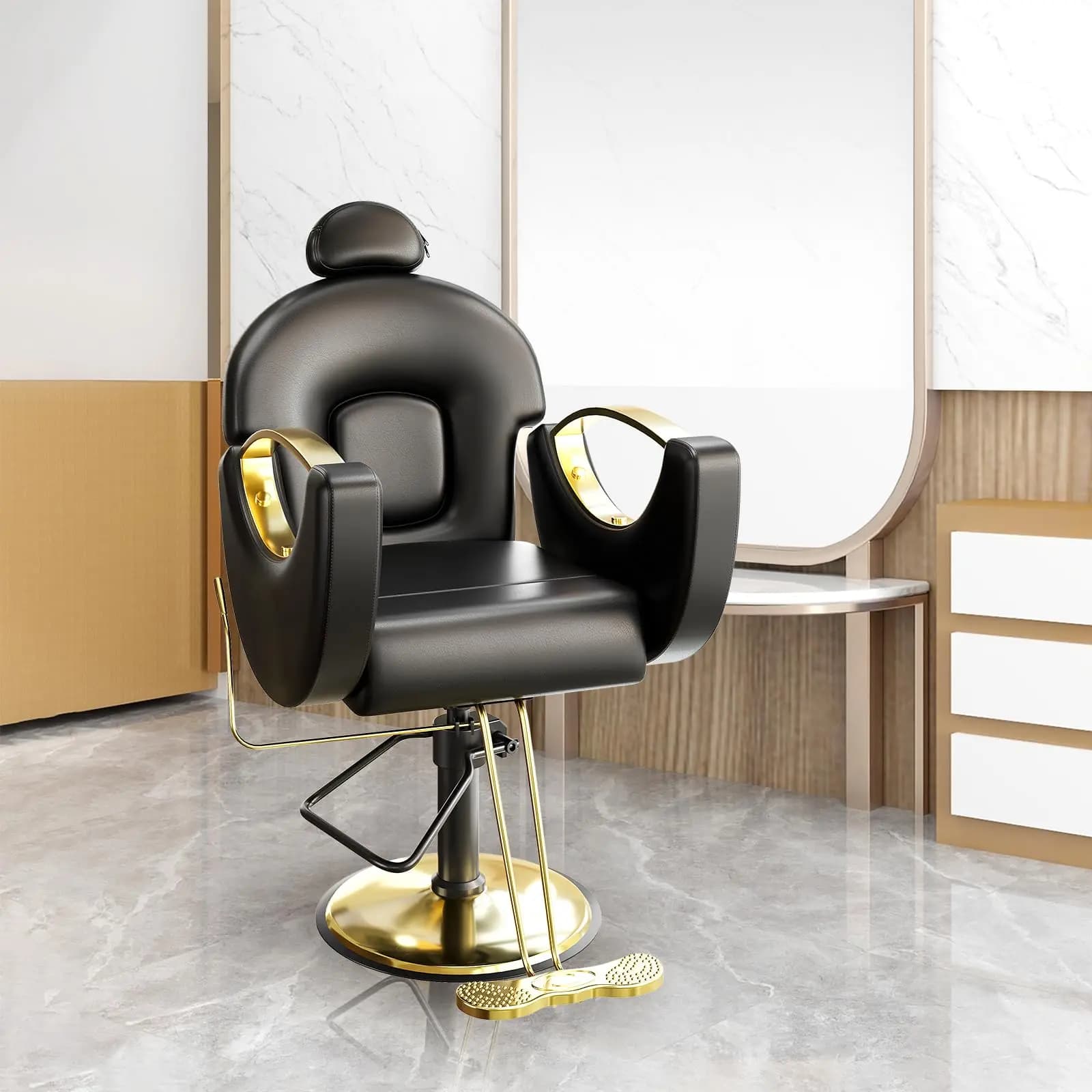 Poltrona da Barbiere Commerciale Reclinabile e Girevole a 360° ° Sedia da Salone Girevole Idraulica Resistente con Altezza Regolabile per Taglio Capelli e Shampoo